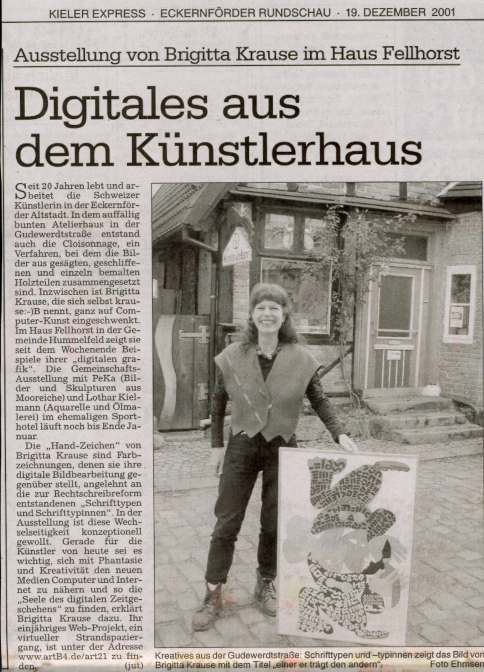 zeitungsartikel _digitales aus dem K&uuml;nstlerhaus_ von Jutta Ehmsen, Kieler Rundschau vom 19.12.2001